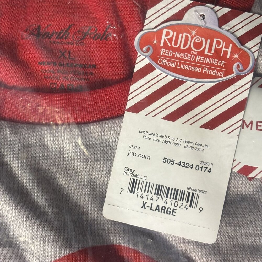 Cozy Mens Rudolph The Red-Nosed Reindeer Pajamas X-Large Gray & Red - Picture 4 of 5